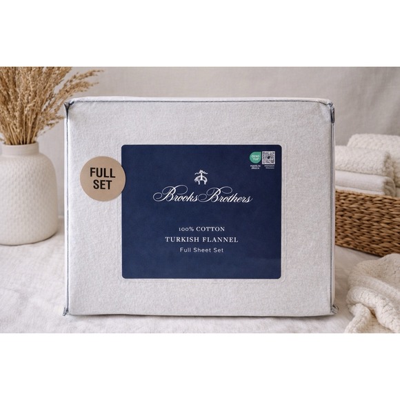 New Brooks Brothers Luxury Turkish Cotton Flannel Sheet Set Off White Size Full